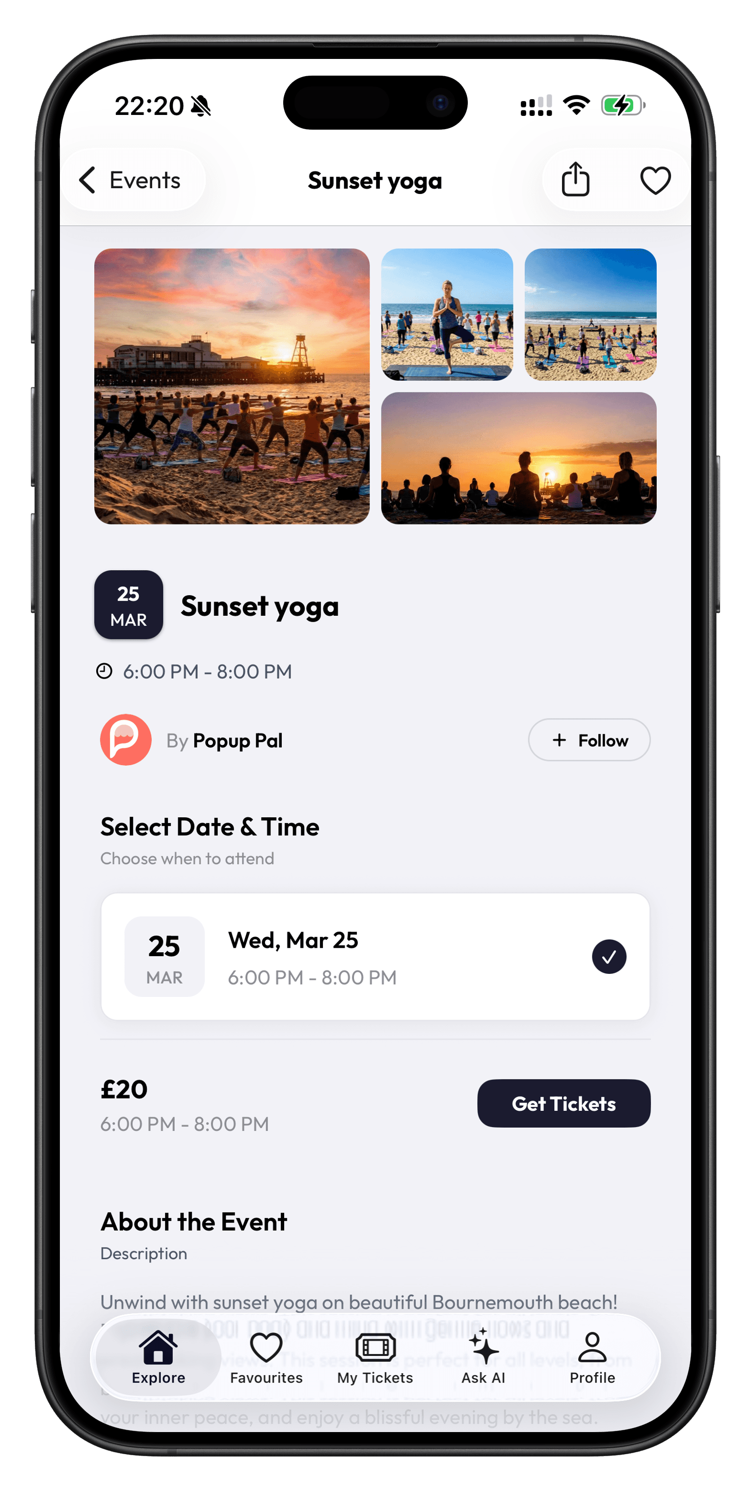 An event page on Popup Pal